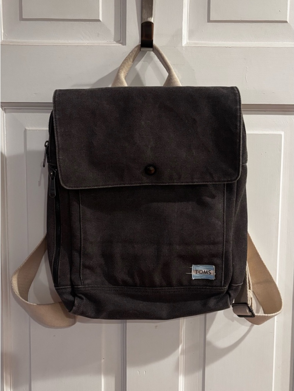 TOMS Canvas Backpack Gray Laptop Travel Casual Flap Snap Closure Unisex